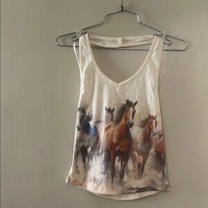 Brand New Women's Cream Tank Halter Top with Horse Print. Size Medium.